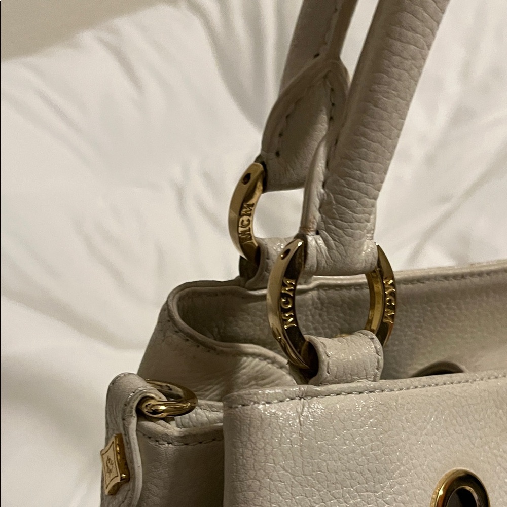 MCM Cream Leather Drawstring Tassel Shoulder Bag - Picture 9 of 14